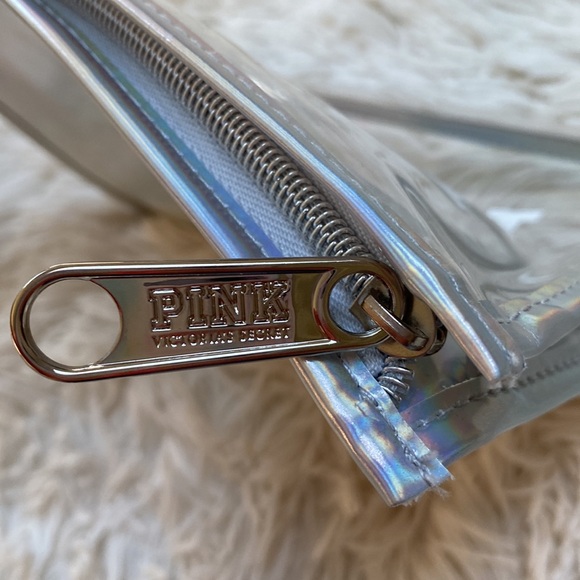 PINK Clear Zip Pouch 💗 Iridescent Silver & White - Picture 6 of 10